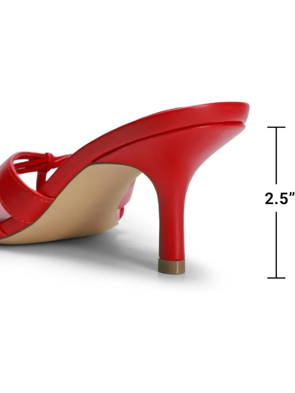 Women's Red Faux Leather Square Open Toe Thong Mules Strappy Casual Kitten Heels